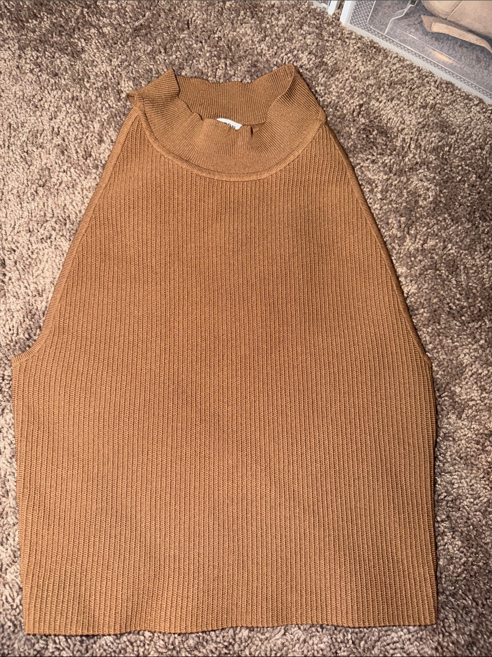 Babaton Ribbed Sleeveless Mock Neck Tank - Camel Brown